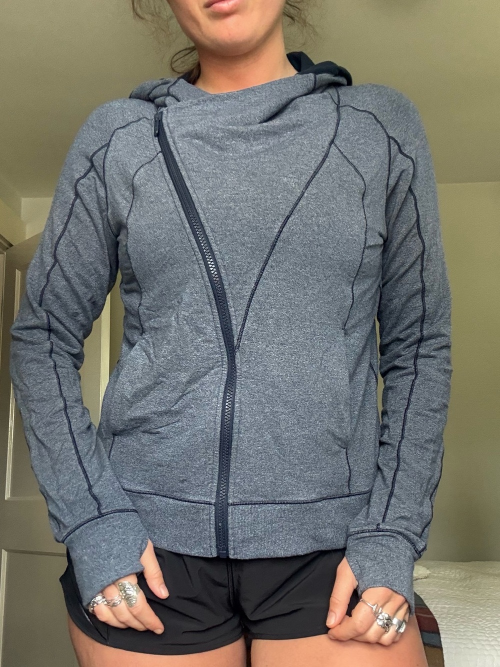 lululemon athletica Heathered blue/Gray Asymmetrical Zip Hoodie